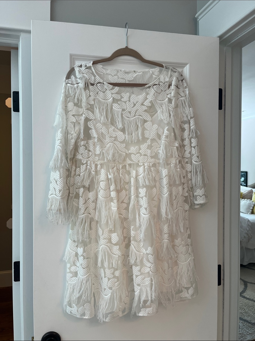 Women's Cream Fringe Lace Dress - Brand: